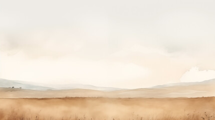 Poster - Watercolor painting of a minimalist beige landscape, abstract serene background