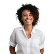 © The Stock Guy - Happy smiling African American woman in white shirt, isolated on transparent background