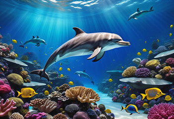 Wall Mural - dolphins under the sea