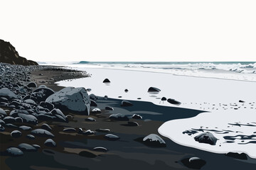 Wall Mural - rocks on black sand beach set isolated vector style