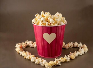 Wall Mural - Heart shape popcorn bucket isolated