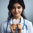 Front View of Female Doctor with Stethoscope Holding Paper Heart