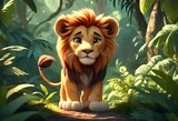Fototapeta Dziecięca - lion in the jungle, cartoon vector illustration
