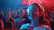 Generative AI picture of happy smiling person enjoying a movie and entertainment.