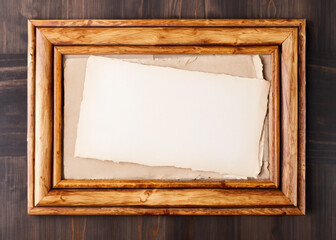 abstract empty wooden frame on natural wooden background created with generative ai technology. High quality illustration