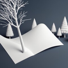 Sticker - paper tree on the white background 3d illustration paper tree on the white background 3d illustration christmas card with white paper christmas tree on blue background. 3d illustration.