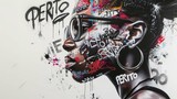 Fototapeta Uliczki - an attractive black woman adorned with wildstyle graffiti. The intricate and dynamic graffiti lettering covers all the surface, featuring bold tags, complex 