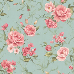  Vintage Flowers Pattern Seamless Texture, Oil Painting Repeat Pattern for Fabric Textile, Publication, Printing, Dress, Skirt, Curtain, Blanket, Garment, Clothes, Gift Paper, Wallpaper.