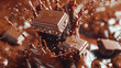 Chocolate splashes with crushed peanuts close-up