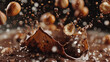 Chocolate splashes with crushed peanuts close-up