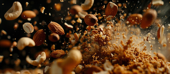Wall Mural - Freeze motion of flying mix of nuts. Studio shot.
