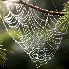 Wall Mural - Macro shot of a delicate spiderweb. 