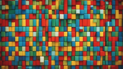 Poster - abstract background with squares _A colorful mosaic of geometric shapes. Red, green, yellow, and blue squares and triangles arranged 