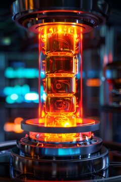 3D model of a glowing nuclear reactor core illustrating the advancements in uranium and plutonium fission