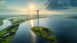 Wind turbine from aerial view, Drone view