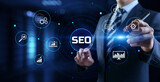Fototapeta Konie - SEO Search engine optimisation digital internet marketing concept.