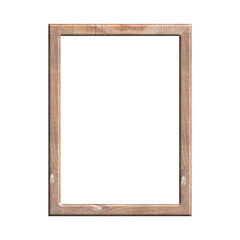 wooden frame with isolated white background. front view of classic wooden frame. for A4 image or text.