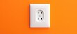 Minimalistic white power socket on orange background with space for text