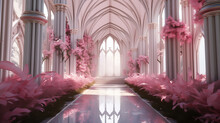 Pink Flowers, Fantasy Portal With Pink Flowers Of Hall For Wedding Ceremony