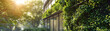 Sustainable architecture concept showing a building with a living green wall, reducing CO2 levels. Sustainable green building. Eco-friendly building. Green architecture.