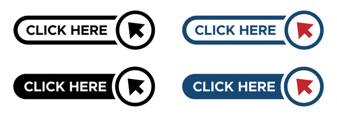 Click here button with arrow pointer flat vector icons