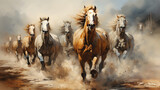 Fototapeta Do przedpokoju - painting Artistic drawing of a herd of Arabian