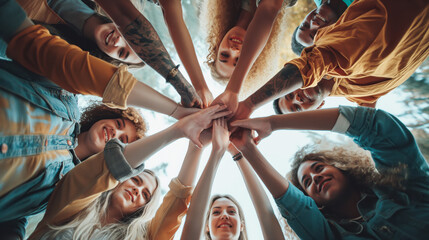 A group of young people holding hands in a circle, showing unity and support for each other's dreams and goals.