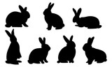 Fototapeta Dinusie - Silhouettes of easter bunnies isolated on a white background. Set of different rabbits silhouettes for design use.