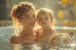© JIALU - Little Girl and Mother in Tub, Beautiful Women Style, Light Amber & Azure Tones