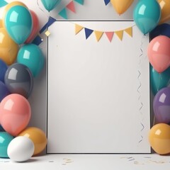 Wall Mural - happy birthday background with party balloons happy birthday background with party balloons blank banner for happy birthday