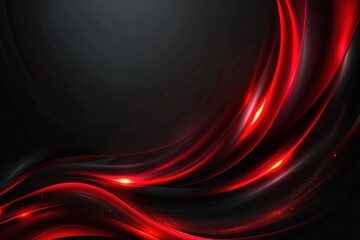 Wall Mural - Red glowing abstract color gradient wave shape on black grainy background copy space, minimal wide banner web design