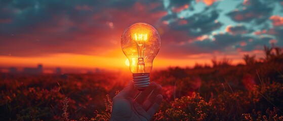 Aufkleber - The concept of sunset power is pictured on a light bulb