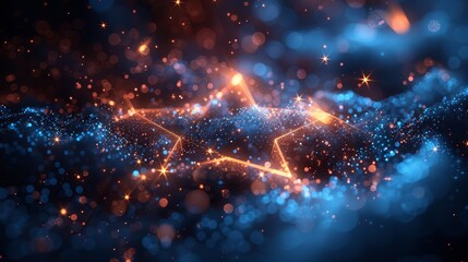 Fototapete - Designed in an abstract style with blue stars. Low poly style design with abstract geometric background. Wireframe light connection structure. Modern 3D graphic concept. Isolated  illustration.