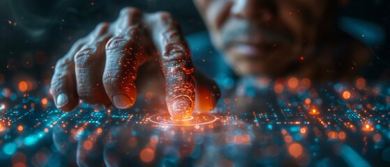 Leinwandbilder - Businessman scans fingerprint biometric identity and approves. Concept of the future of security and password control by fingerprints in immersive technology.