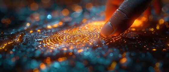 Leinwandbilder - a businessman scans a fingerprint biometric identity and approves. the future of security and password control through fingerprints in an immersive technology future and a cybernetic, business