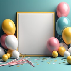 Wall Mural - 3d rendering of blank frame with balloons and blank space for text 3d rendering of blank frame with balloons and blank space for text 3d rendering of blank poster with balloons