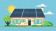 House with  photovoltaic solar panels on roof, Solar panels on the roof and sun,  Flat style.