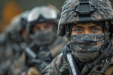 Profile image of a soldier's head and shoulder, dressed in a camouflage uniform with a helmet on