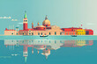 A flat vector city skyline illustration of Venice in Italy.