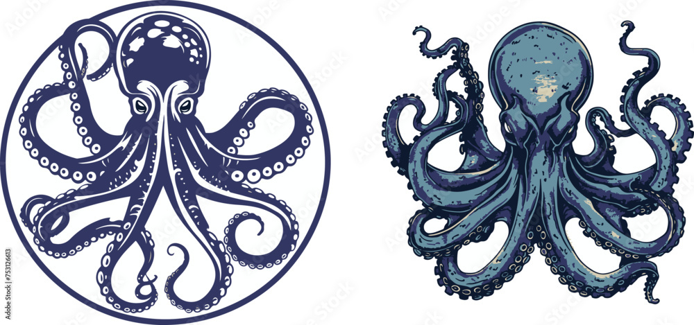 Vector of an octopus design on a white background. Aquatic animals. Set ...