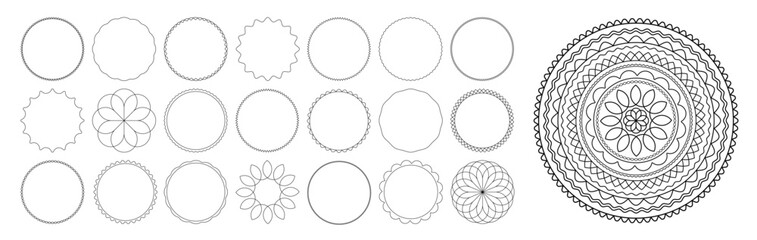 Wall Mural - botanical circle frame collection. full vector outline style shapes with editable strokes. mandala d