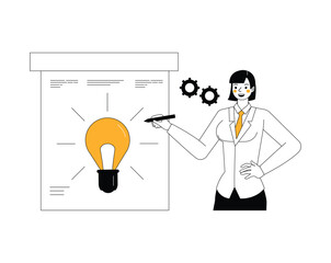 Wall Mural - innovation illustration concept. business people thinking and working in office. office woman charac