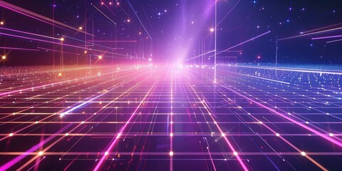 Synthwave wireframe net illustration. Abstract digital background. 80s, 90s Retro futurism, Retro wave cyber grid.
