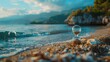 Hourglass in the dawn time. Sand passing through the glass bulbs of an hourglass measuring the passing time as it counts down to a deadline or closure on a sunset. AI generated illustration