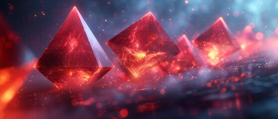 Aufkleber - On a dark blue background with neon glowing geometric shapes hanging in the air in 3D, this abstract futuristic technology background displays 3D objects in space. A modern technical background with