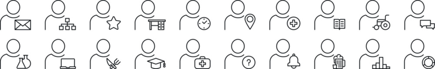 Wall Mural - pack of line icons of unrecognizable user. editable stroke. simple outline sign for web sites, newsp