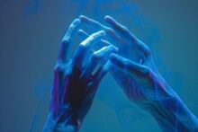 Hands Coming Together Blue Background
