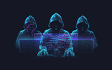 Fototapeta Fototapety z końmi - A cyber attack or Cybersecurity concept. Abstract digital hacker teams are hacking system. Polygonal conception of fraud and internet criminal. Vector 3D illustration. Technology futuristic background
