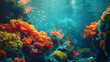 Underwater landscape with a colony of fire corals