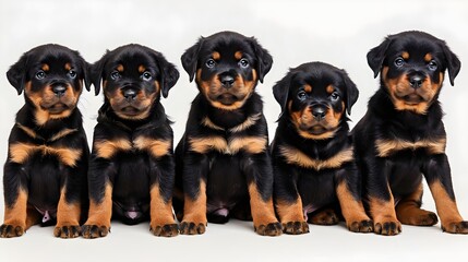 rottweiler puppies sitting in a row together